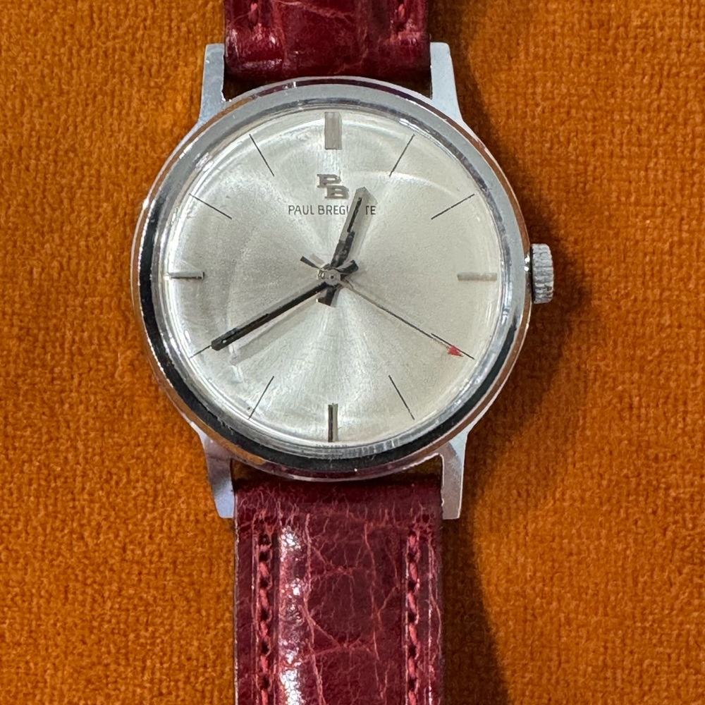 Paul Breguette, Manual-Wind, Watch, Vintage, Silver with Leather Strap.
